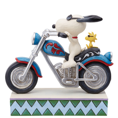 Snoopy und Woodstock auf dem Motorrad