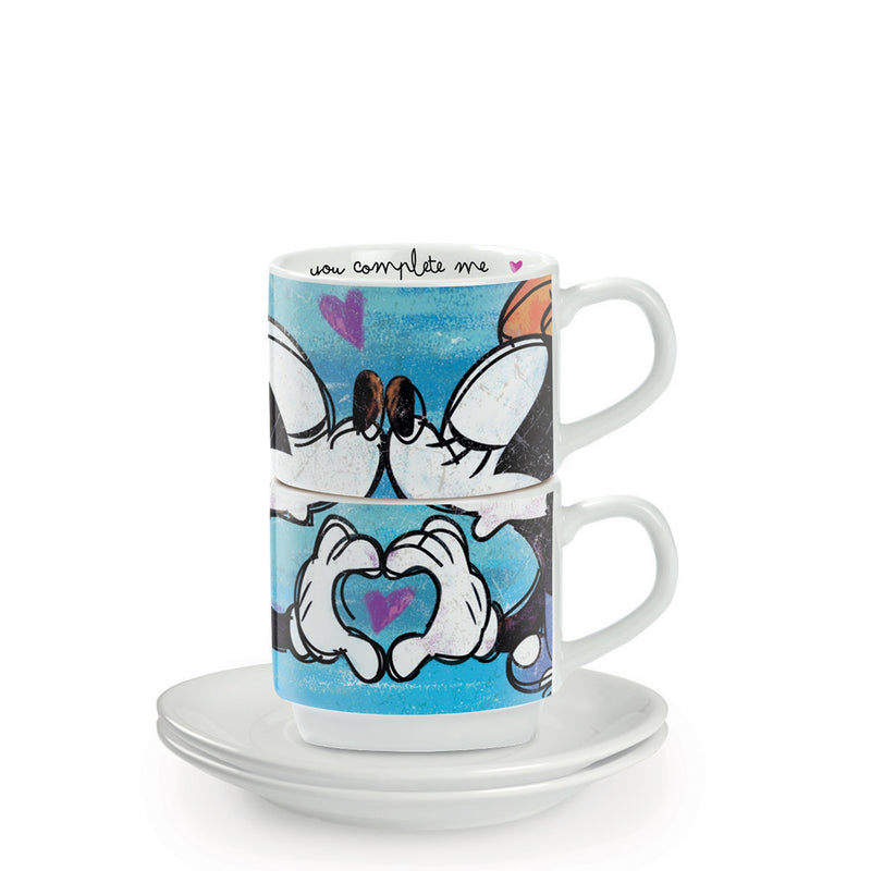 Set 2 Espresso Tassen mit Untertassen Mickey & Minnie Mouse blau